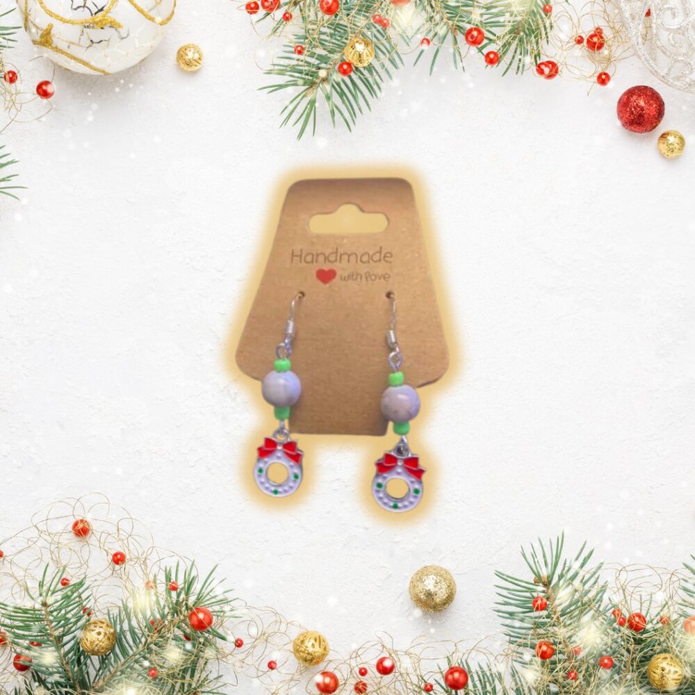 Handmade Christmas Wreath Earrings